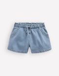 Frill Waist Shorts-Light Wash Denim