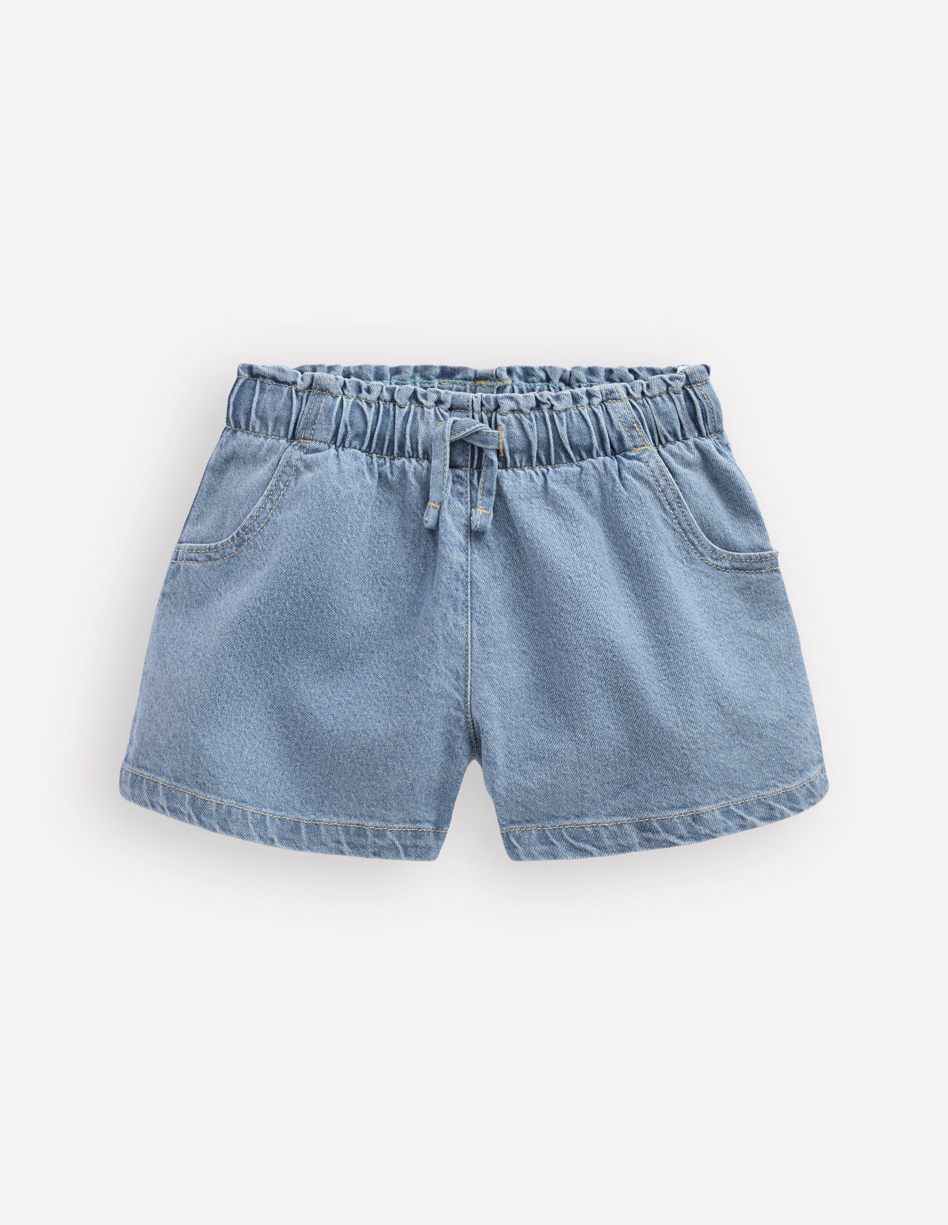 Frill Waist Shorts-Light Wash Denim-1