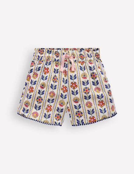 Pull-on Vacation Shorts-Ivory Floral Stripe