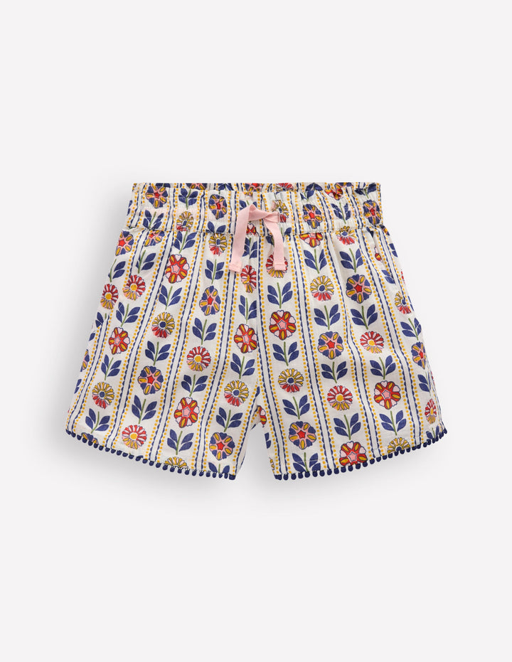 Pull-on Vacation Shorts-Ivory Floral Stripe