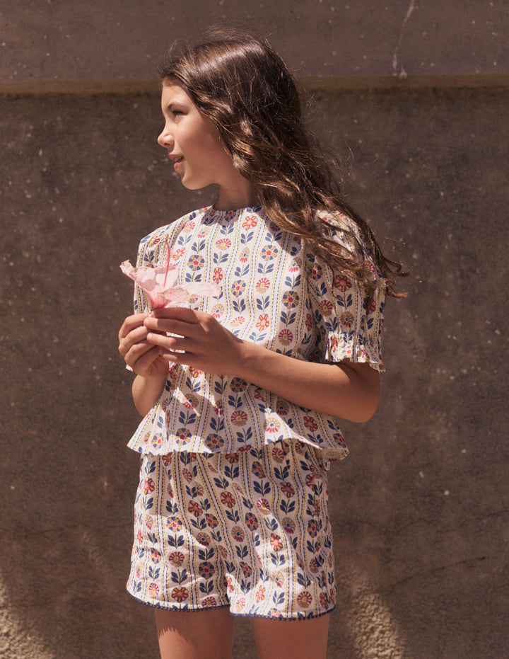Pull-on Vacation Shorts-Ivory Floral Stripe