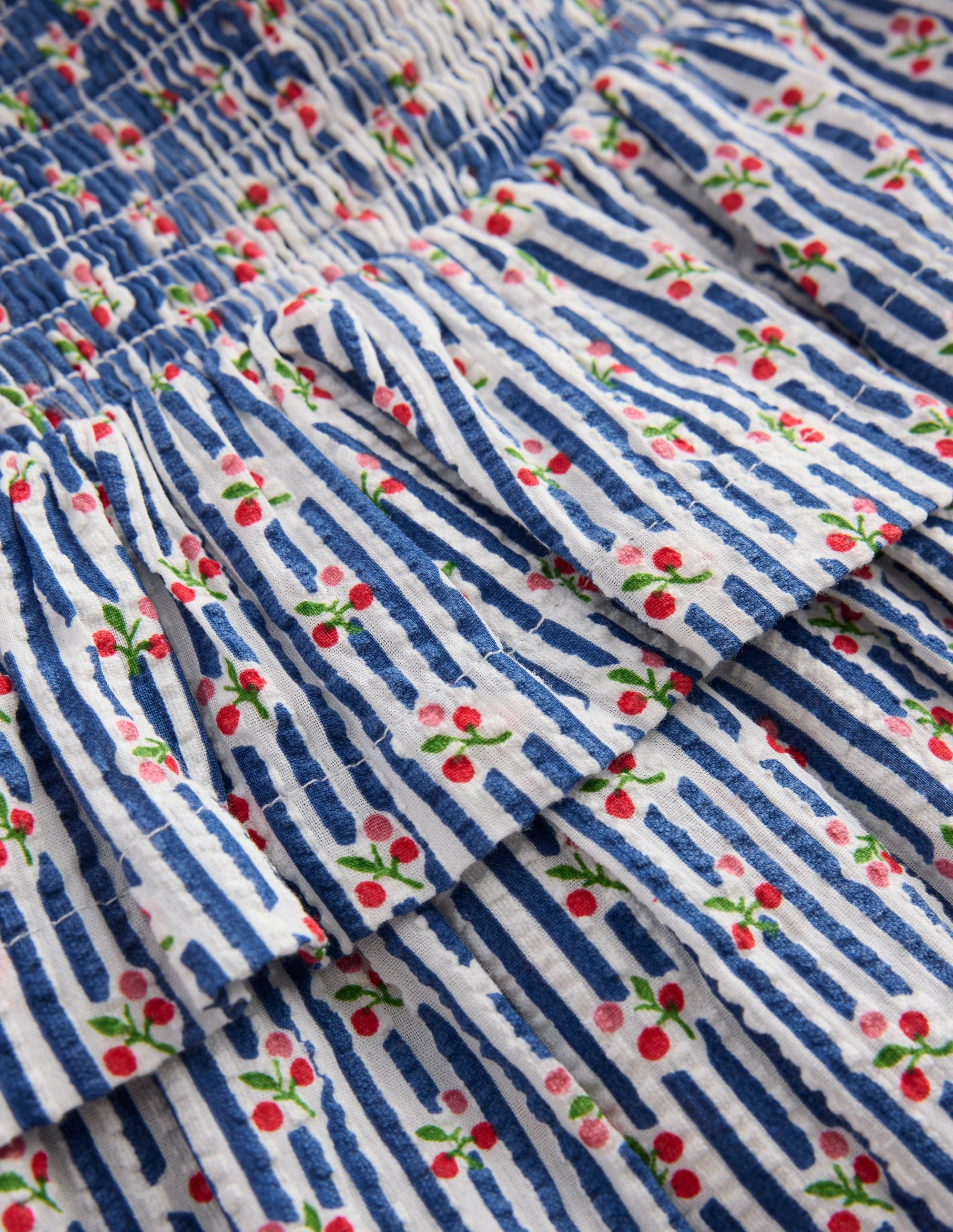 Smocked Waist Ruffle Skirt-Bluejay Cherry Stripe - Image 5