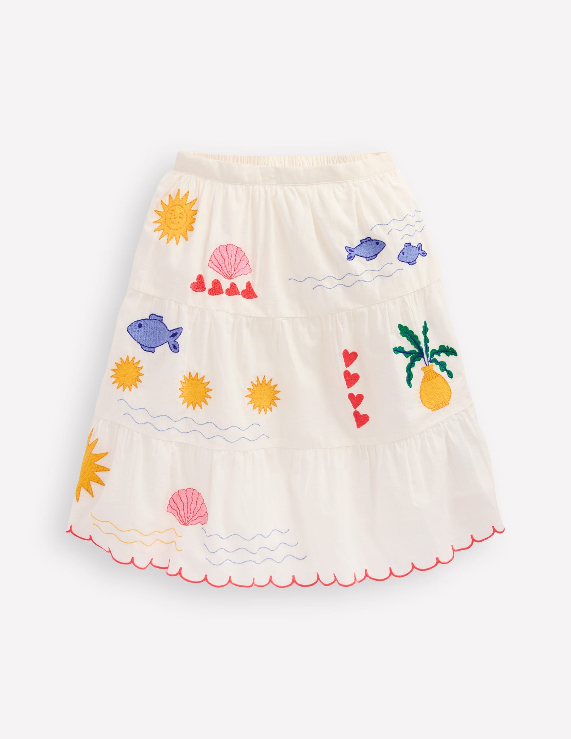 Midi Tiered Skirt-Ivory Embroidered-1