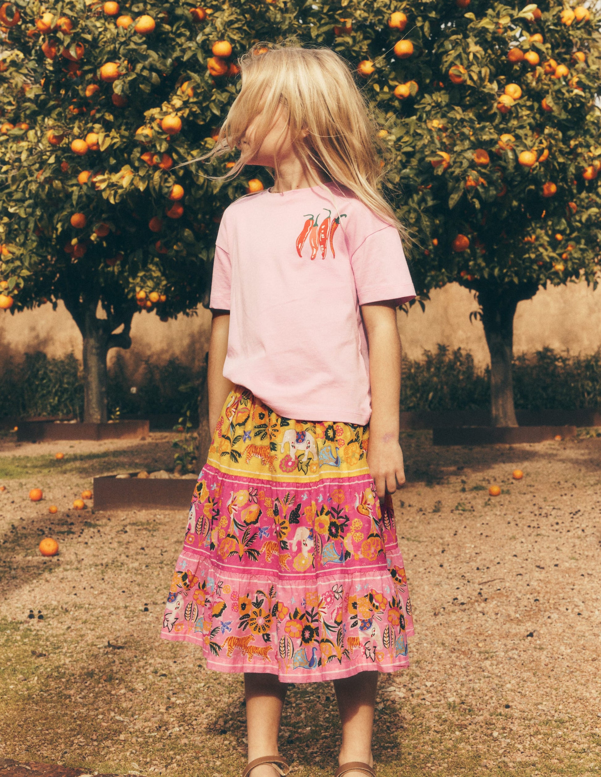 Midi Tiered Skirt-Multi Tropical Animals-1
