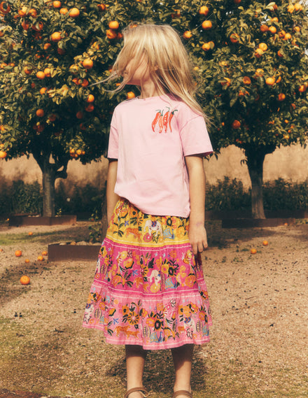 Midi Tiered Skirt-Multi Tropical Animals