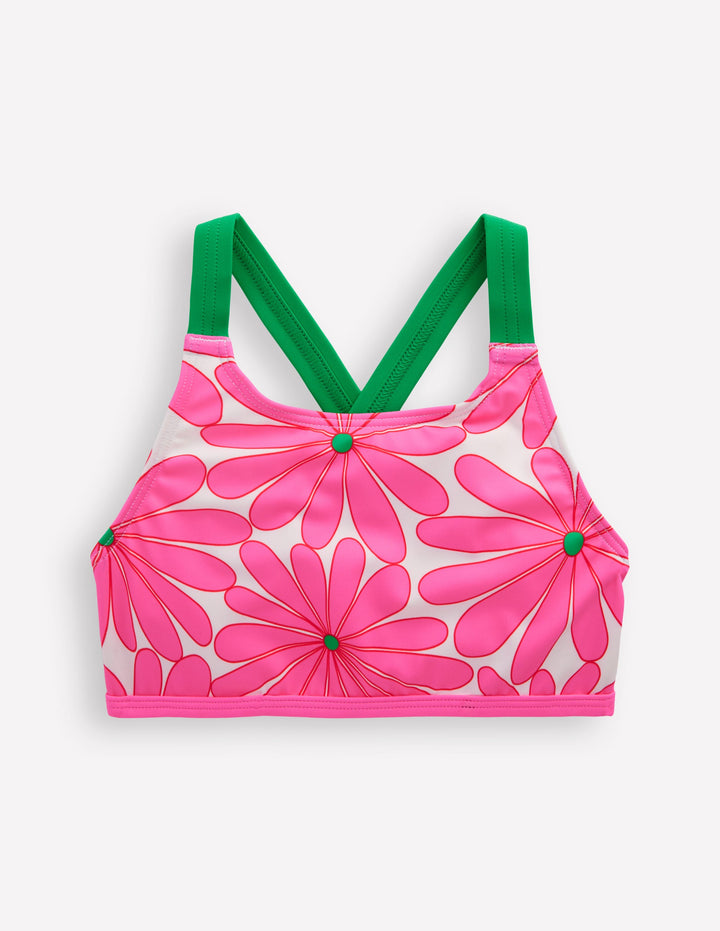Cross-back Bikini Top-Festival Pink Daisy
