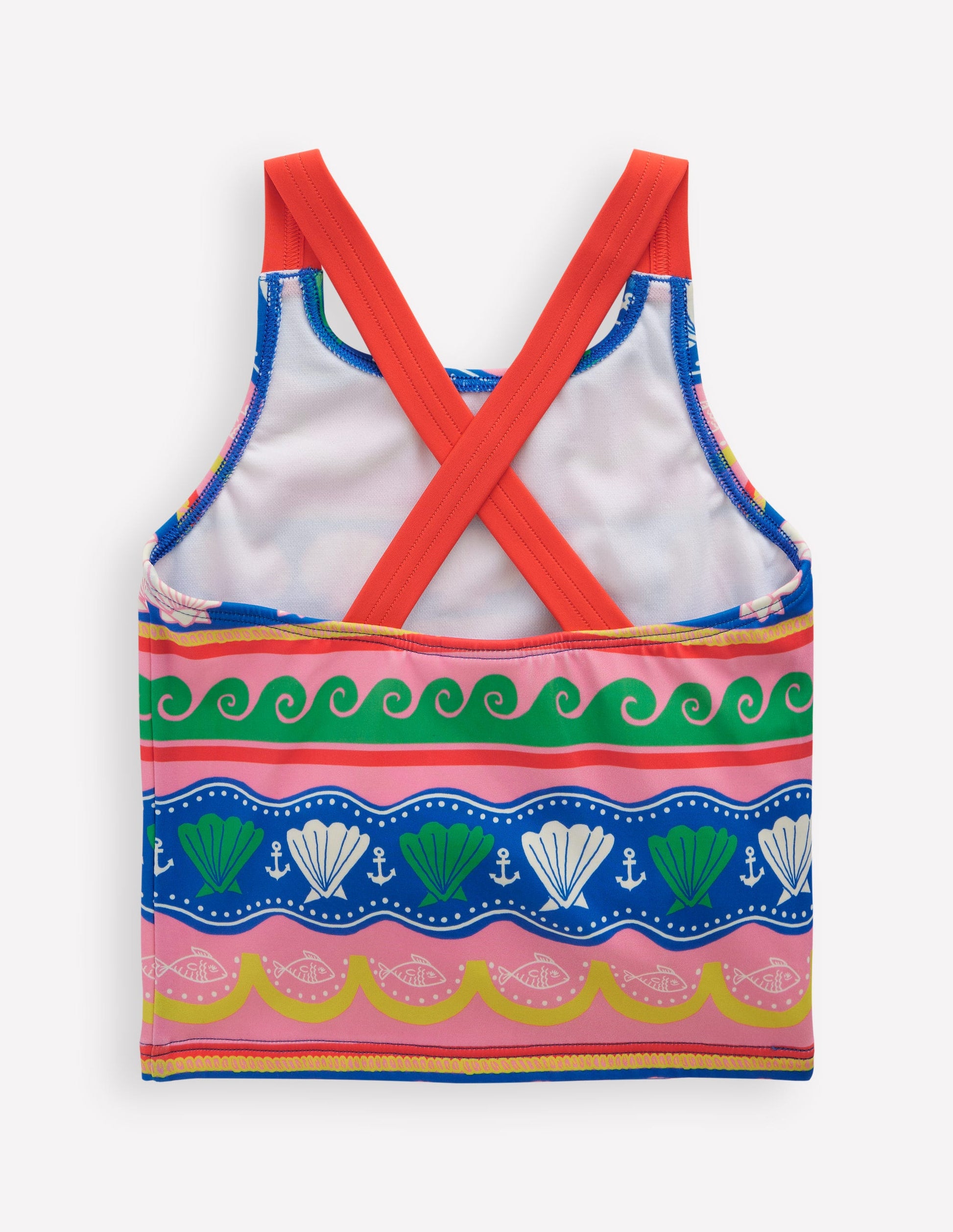 Cross-Back Tankini Top-Multi Sea Shell Stripe-2