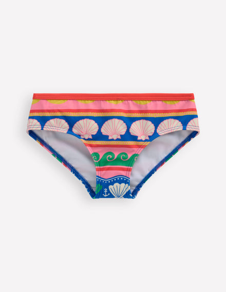 Patterned Bikini Bottoms-Multi Sea Shell Stripe