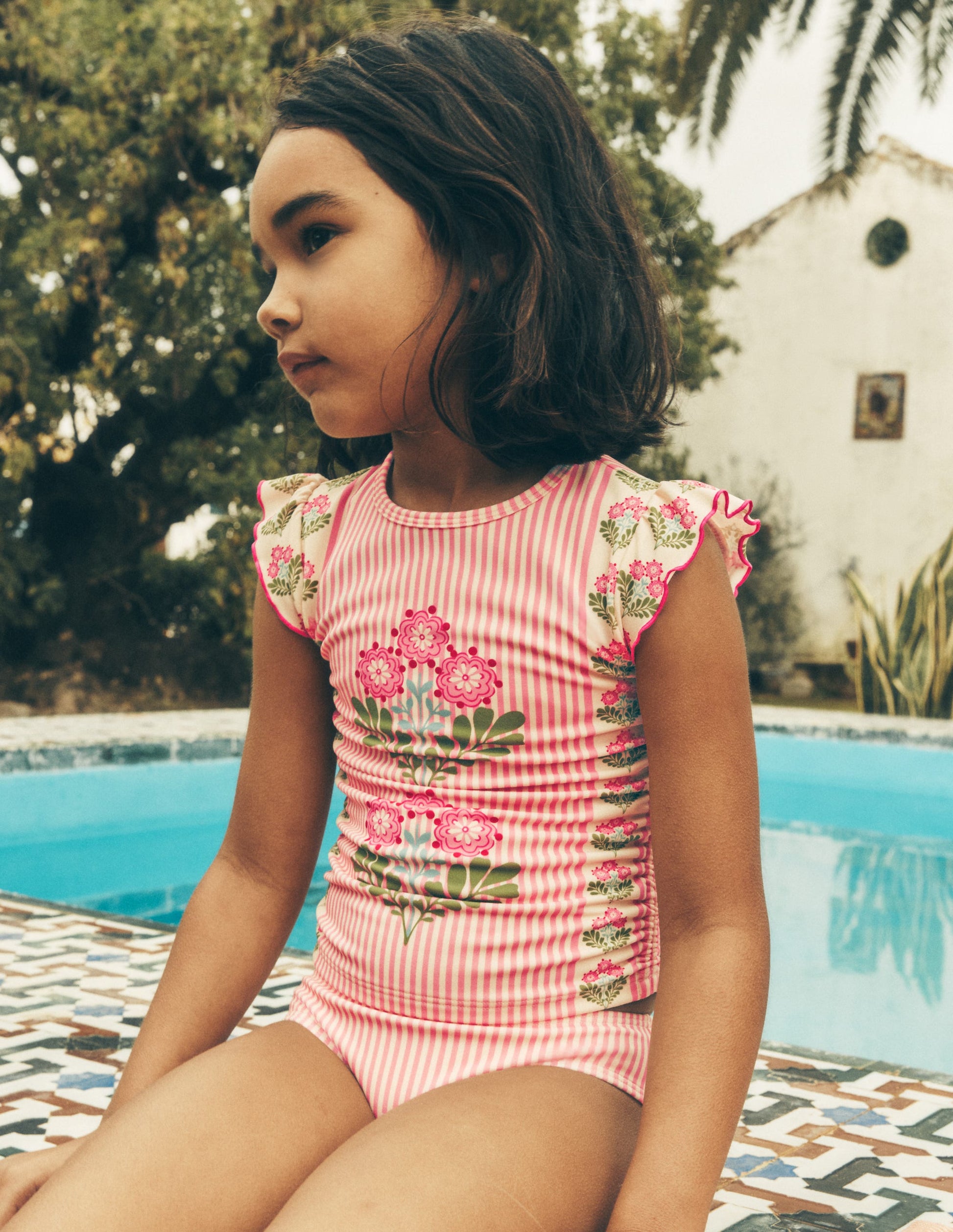 Ruched Tankini Set-Strawberry Pink Woodblock-1