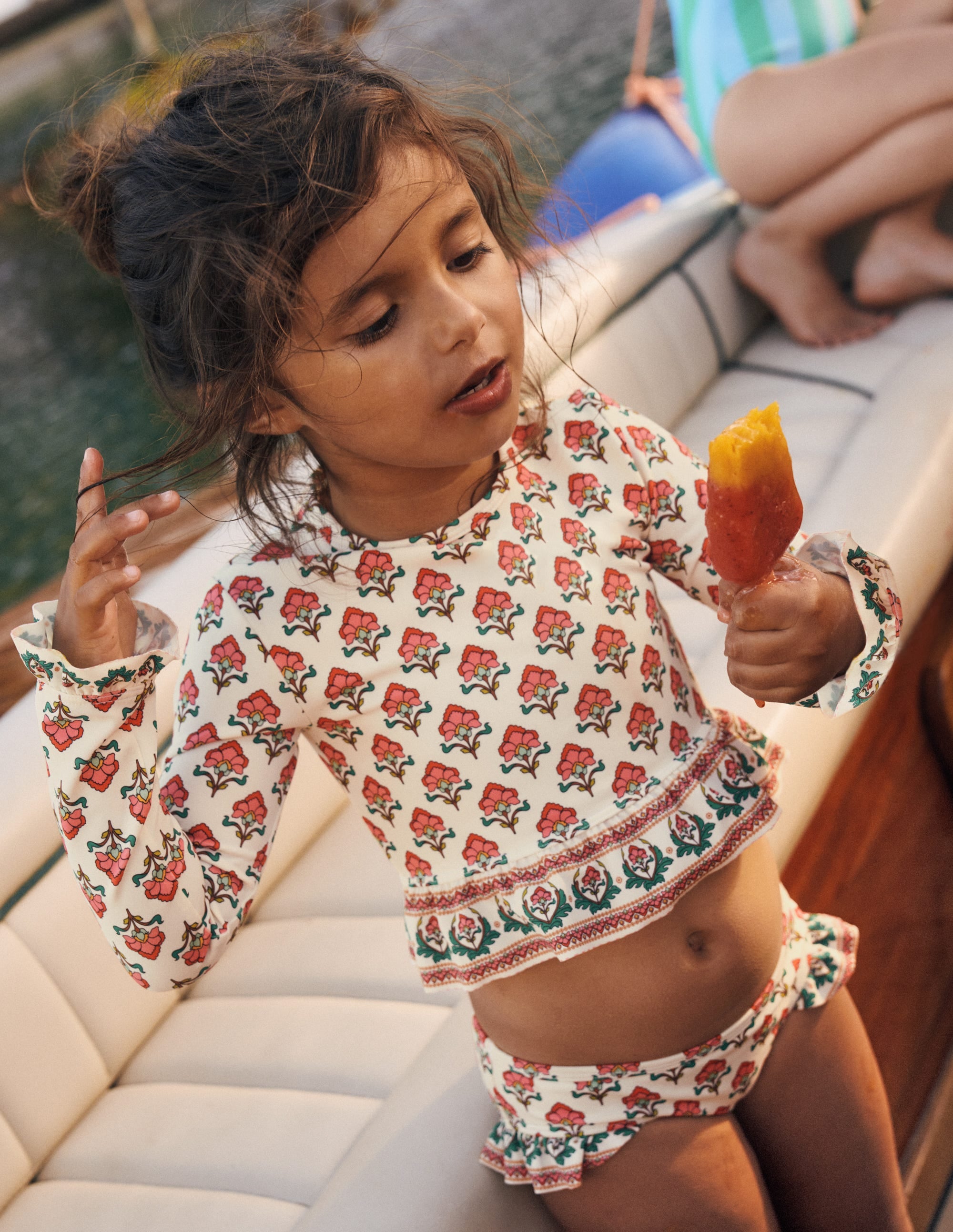 Hem Frill Rash Vest Set-Soft Ivory Woodblock Flower - Image 4