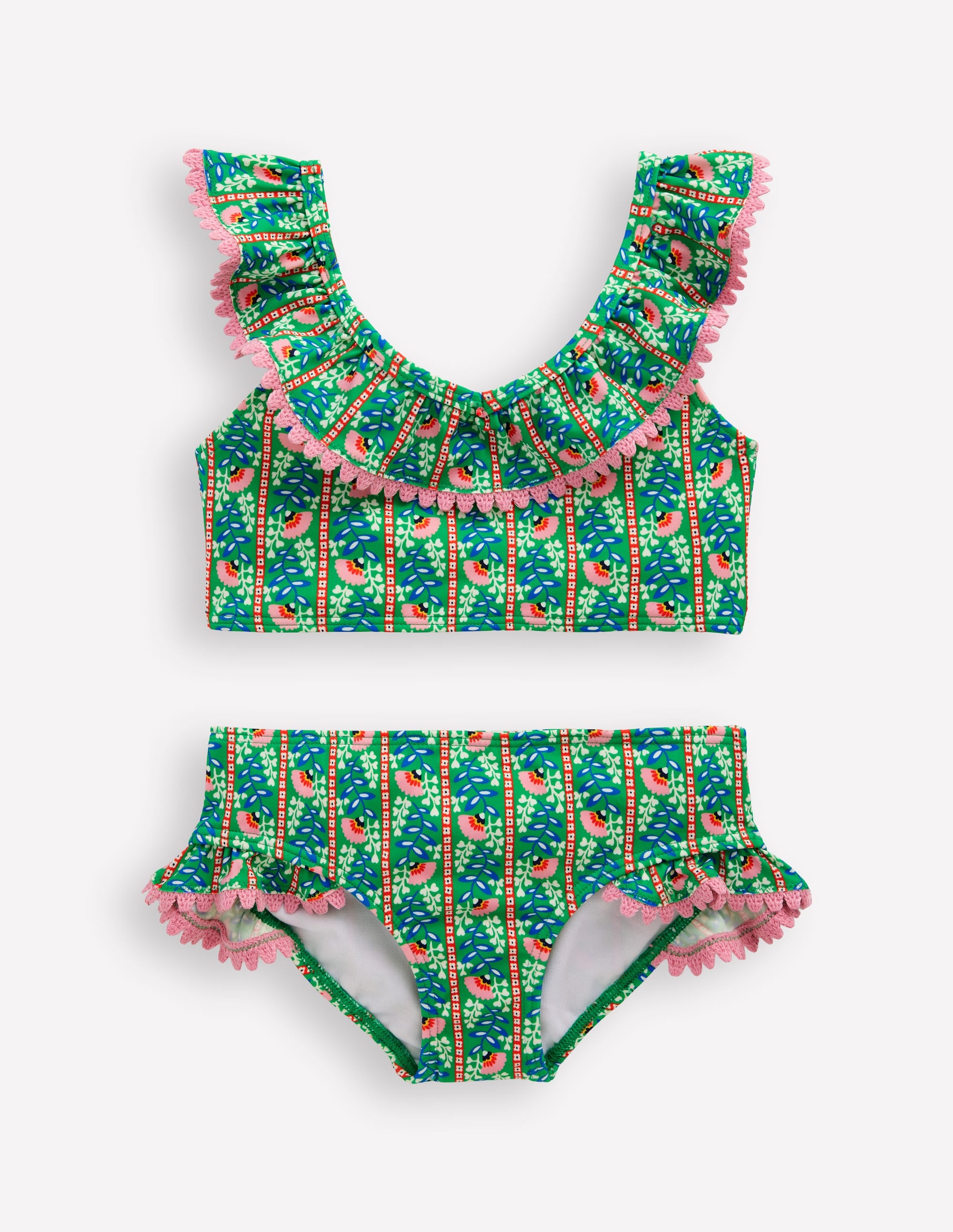 Frill V-neck Bikini Set-Bright green Floral Vine - Image 1