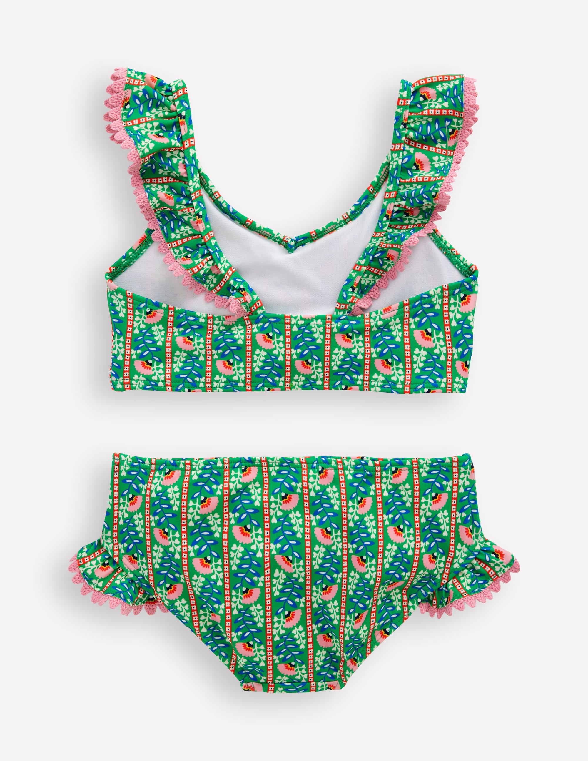 Frill V-neck Bikini Set-Bright green Floral Vine - Image 2