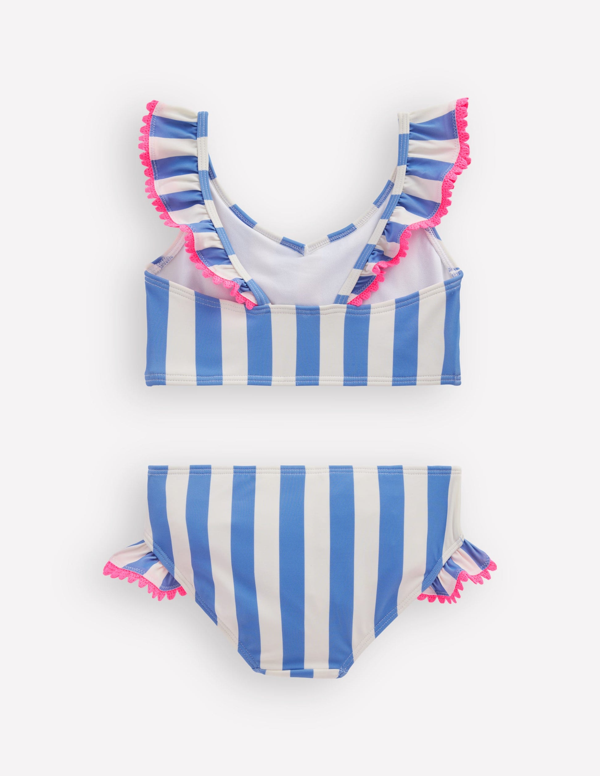 Frill V-neck Bikini Set-Denim Blue Stripe-2