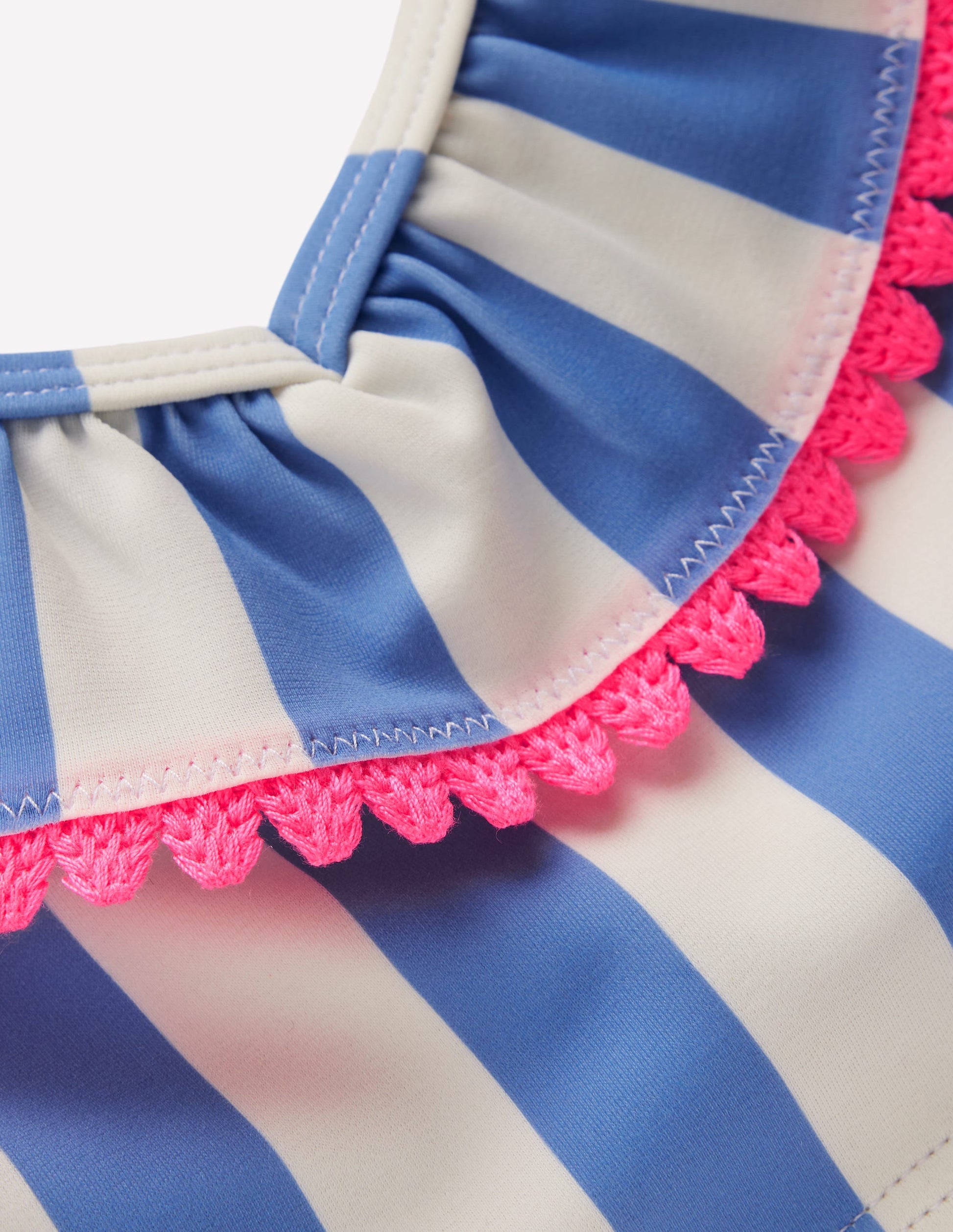 Frill V-neck Bikini Set-Denim Blue Stripe-3