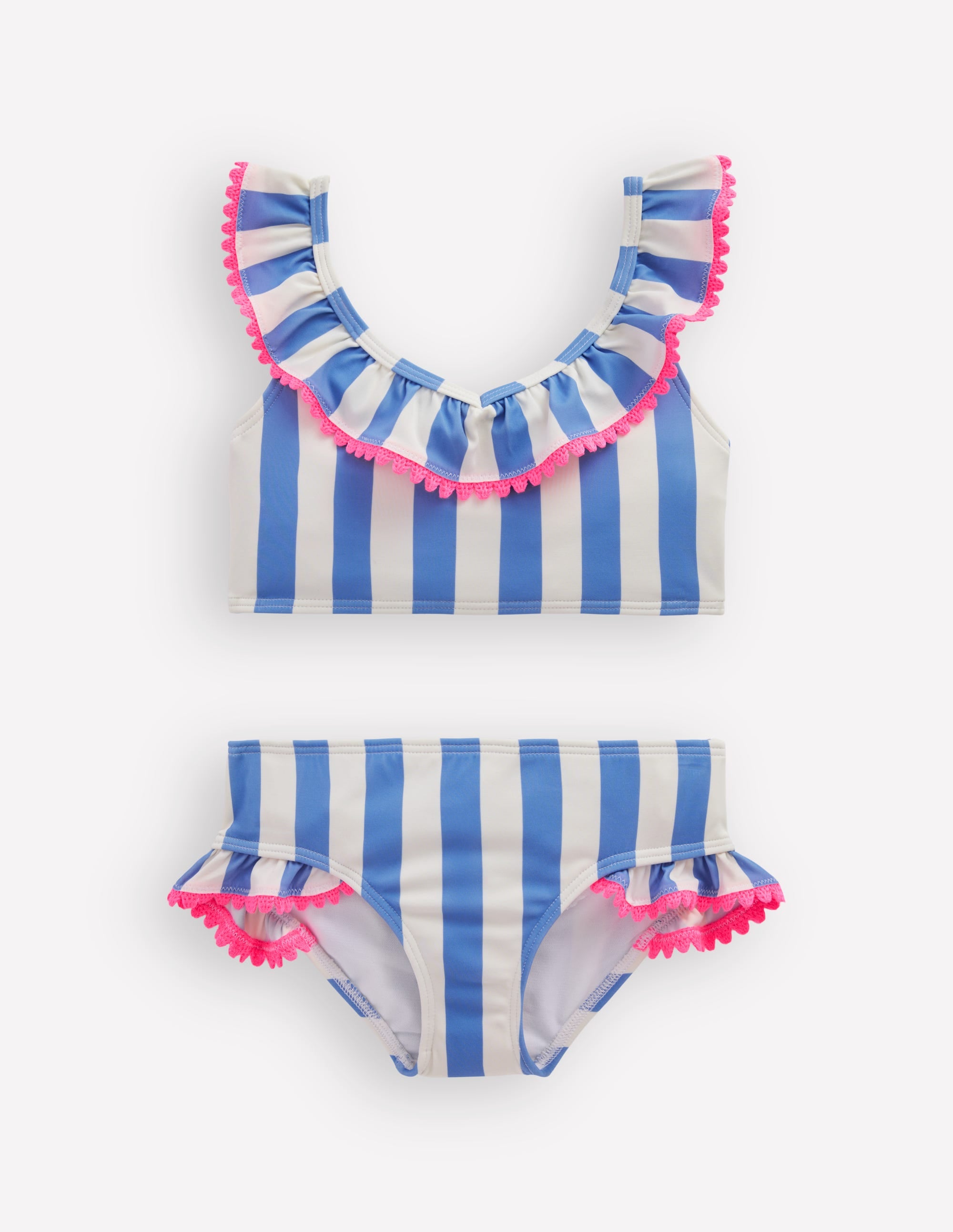 Frill V-neck Bikini Set-Denim Blue Stripe - Image 1