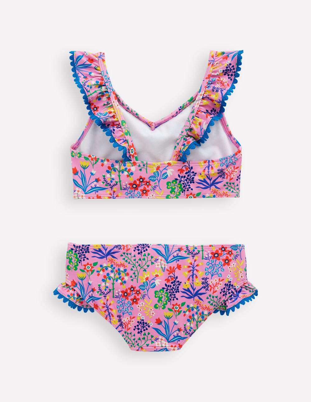 Frill V-neck Bikini Set-Meadowsweet Pink Garden floral-2
