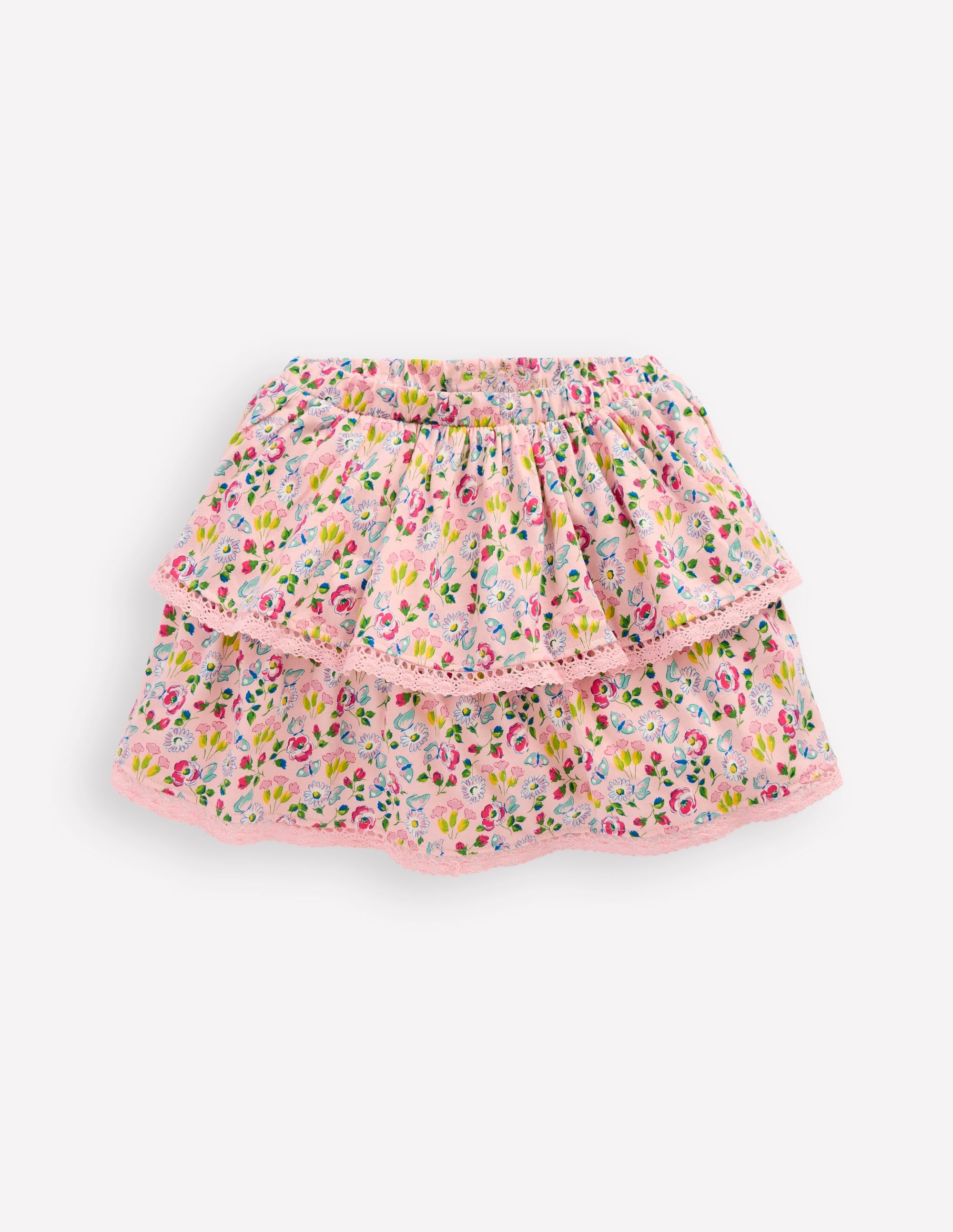 Ruffle Jersey Skort-Chalk Pink Spring Garden - Image 1