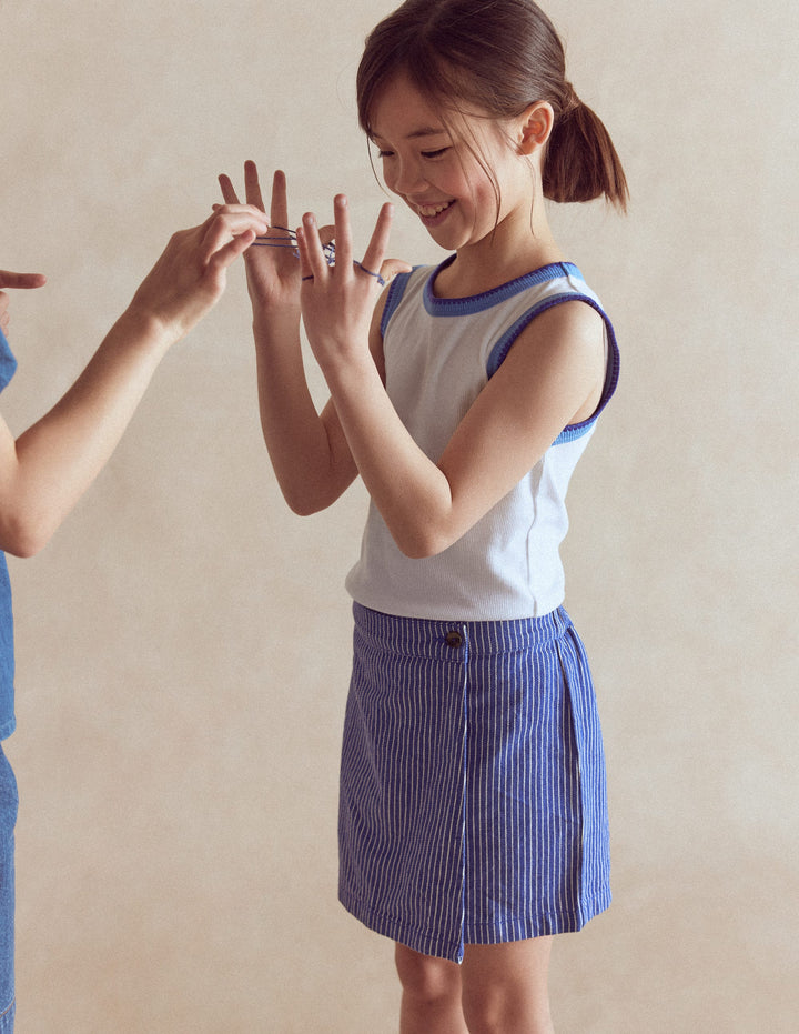 Wrap Woven Skort-Sapphire Blue/ Ivory Stripe