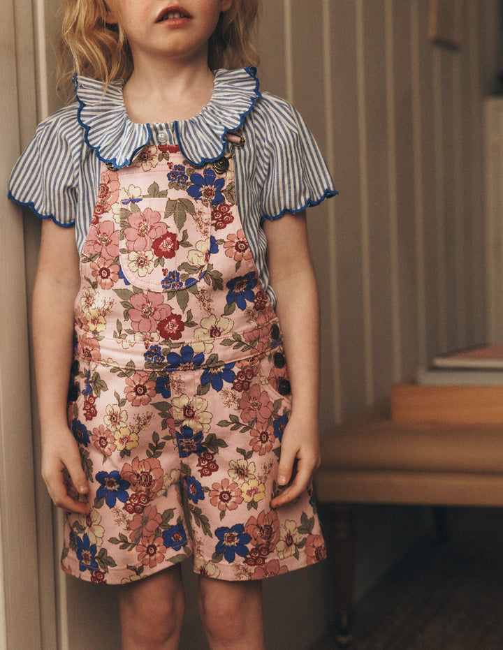 Short Overalls-Pink Floral Bloom