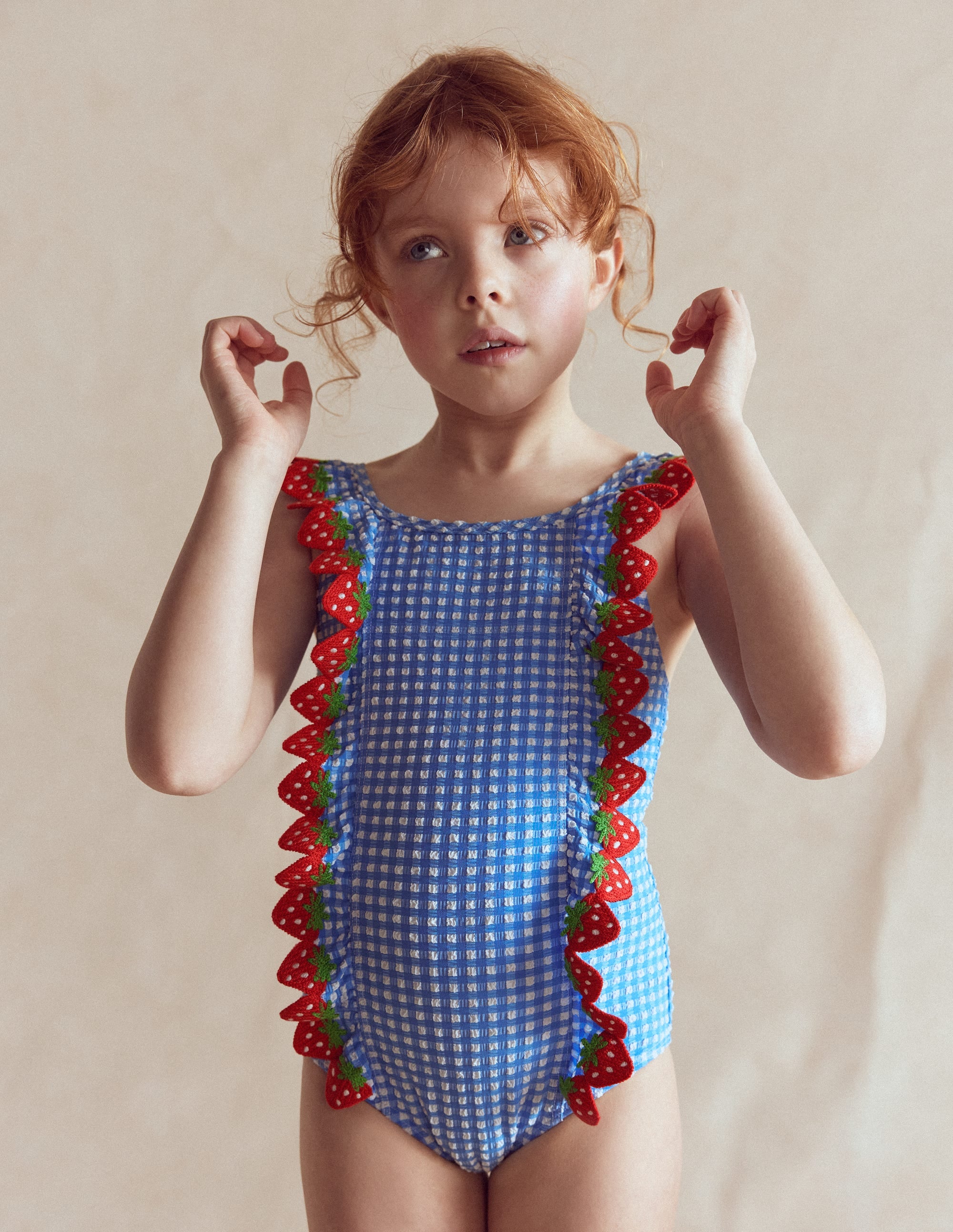 Flutter Trim Swimsuit - Glacier Blue Gingham | Boden USA