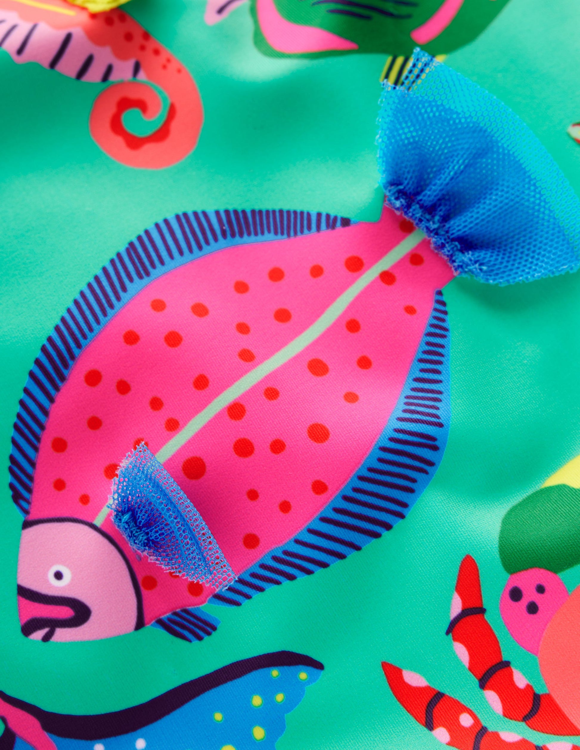 Scoop Back Appliqué Swimsuit-Aquamarine Blue Fish-3