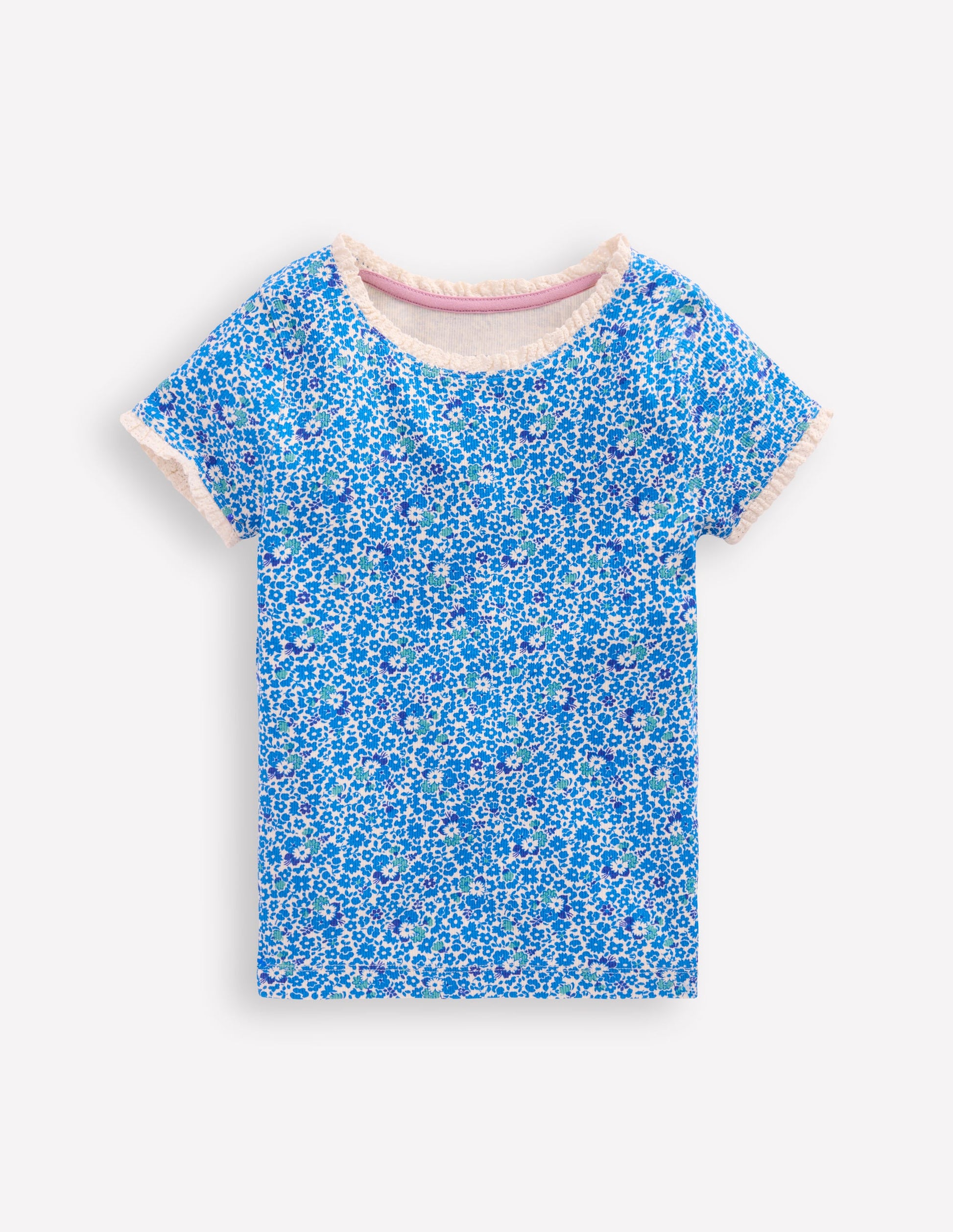 Short Sleeve Ribbed T-shirt-Cabana Blue Ditsy Floral-1