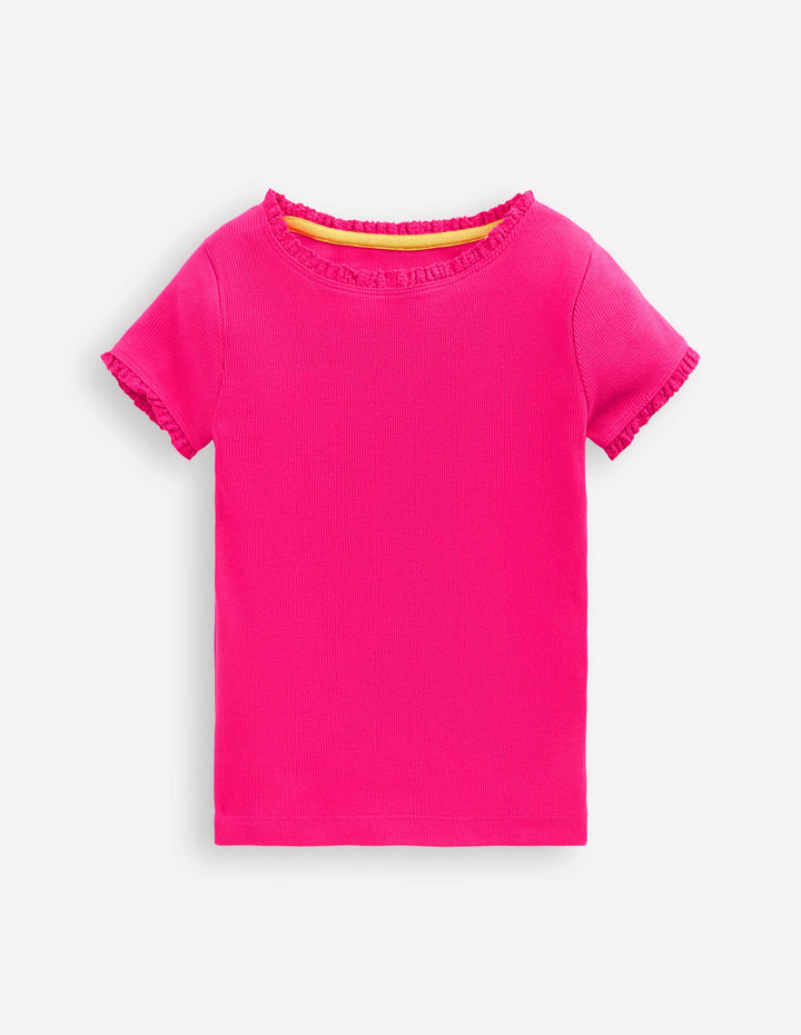 Short Sleeve Ribbed T-shirt-Pink Peony
