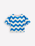 Dropped Shoulder Towelling Top-Blue Wave Stripe