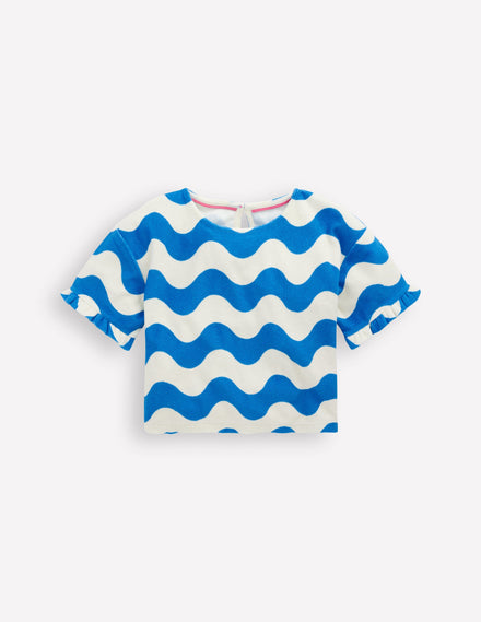 Dropped Shoulder Towelling Top-Blue Wave Stripe