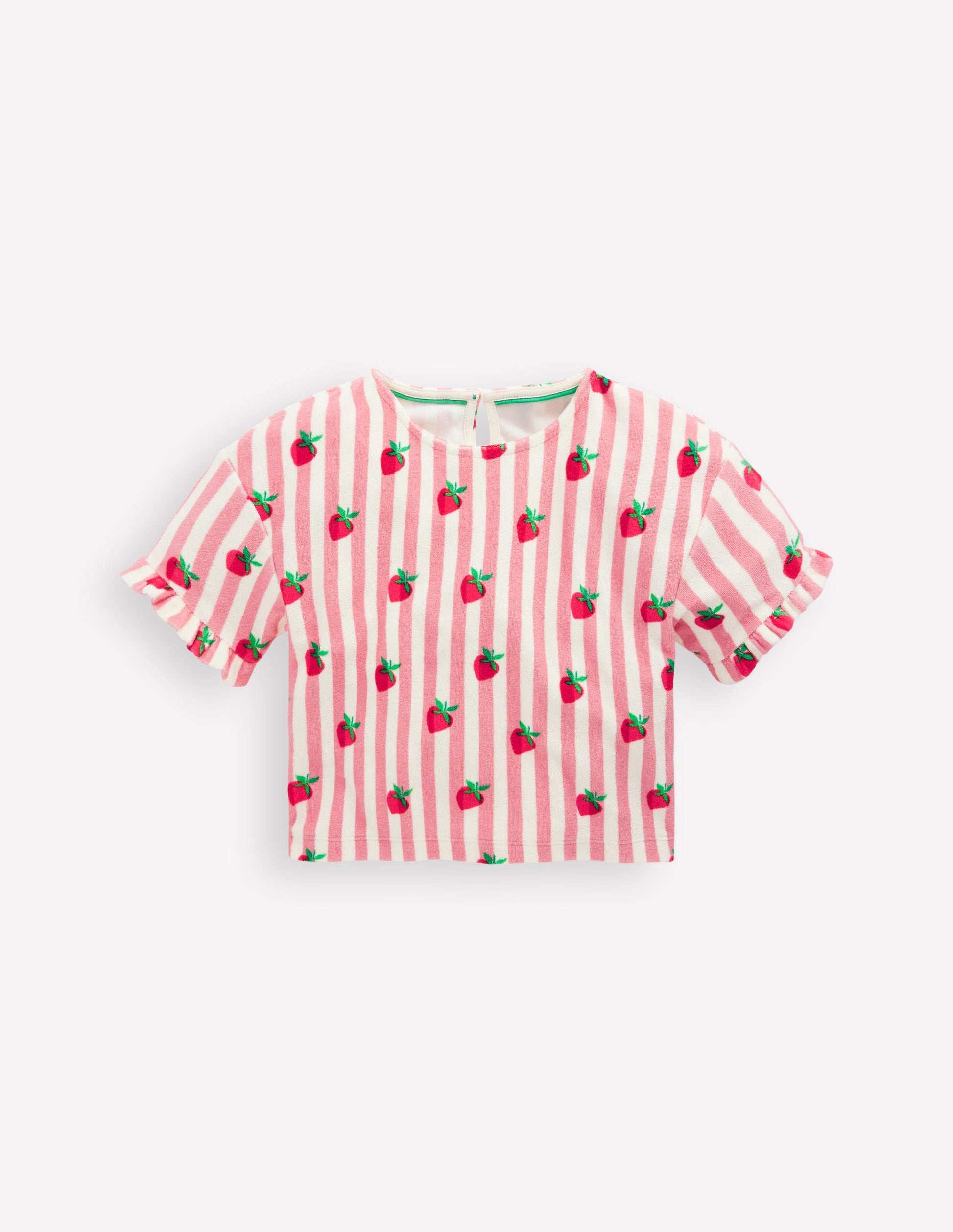 Dropped Shoulder Towelling Top-Blush Strawberry Stripe-1