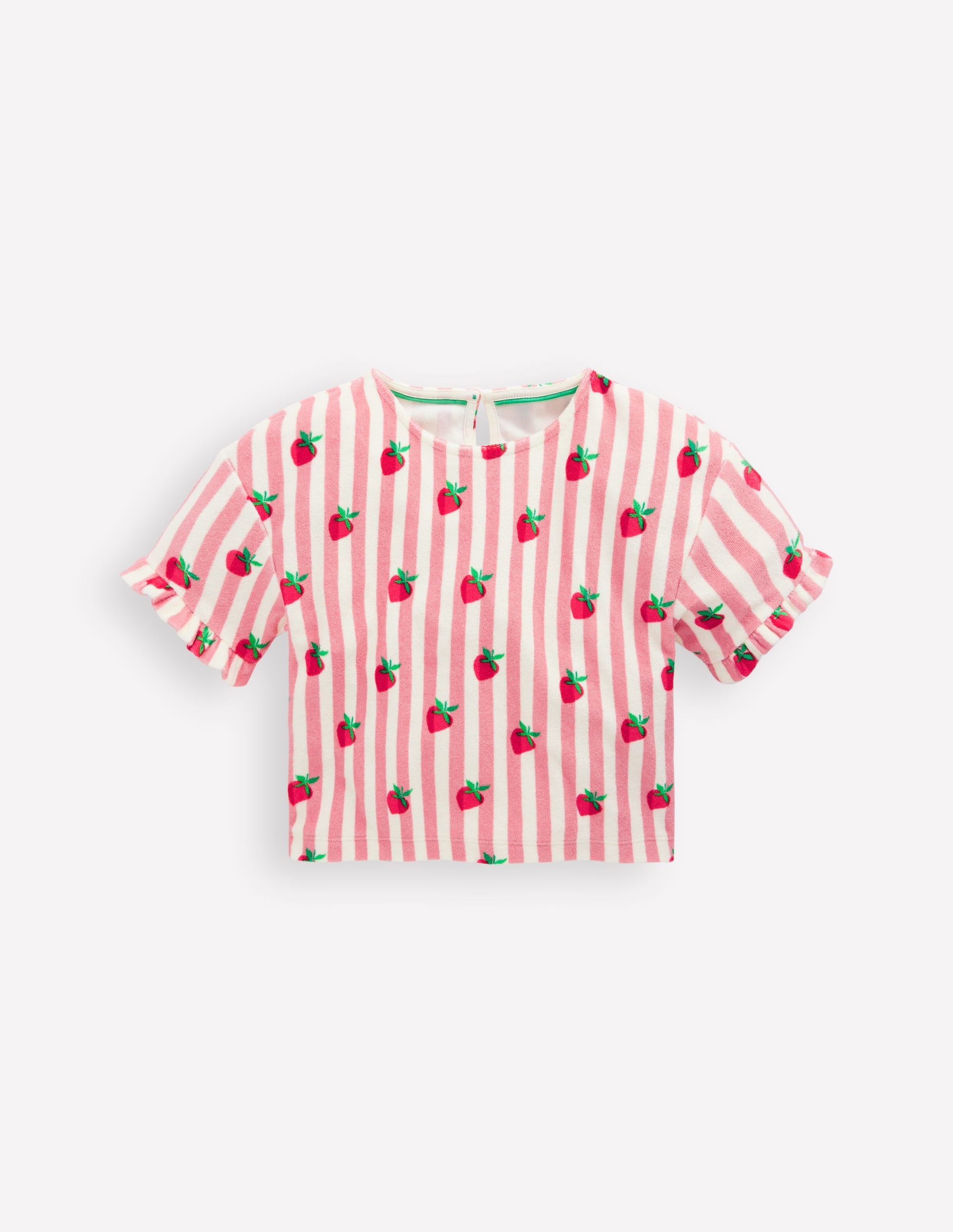 Dropped Shoulder Towelling Top-Blush Strawberry Stripe - Image 1
