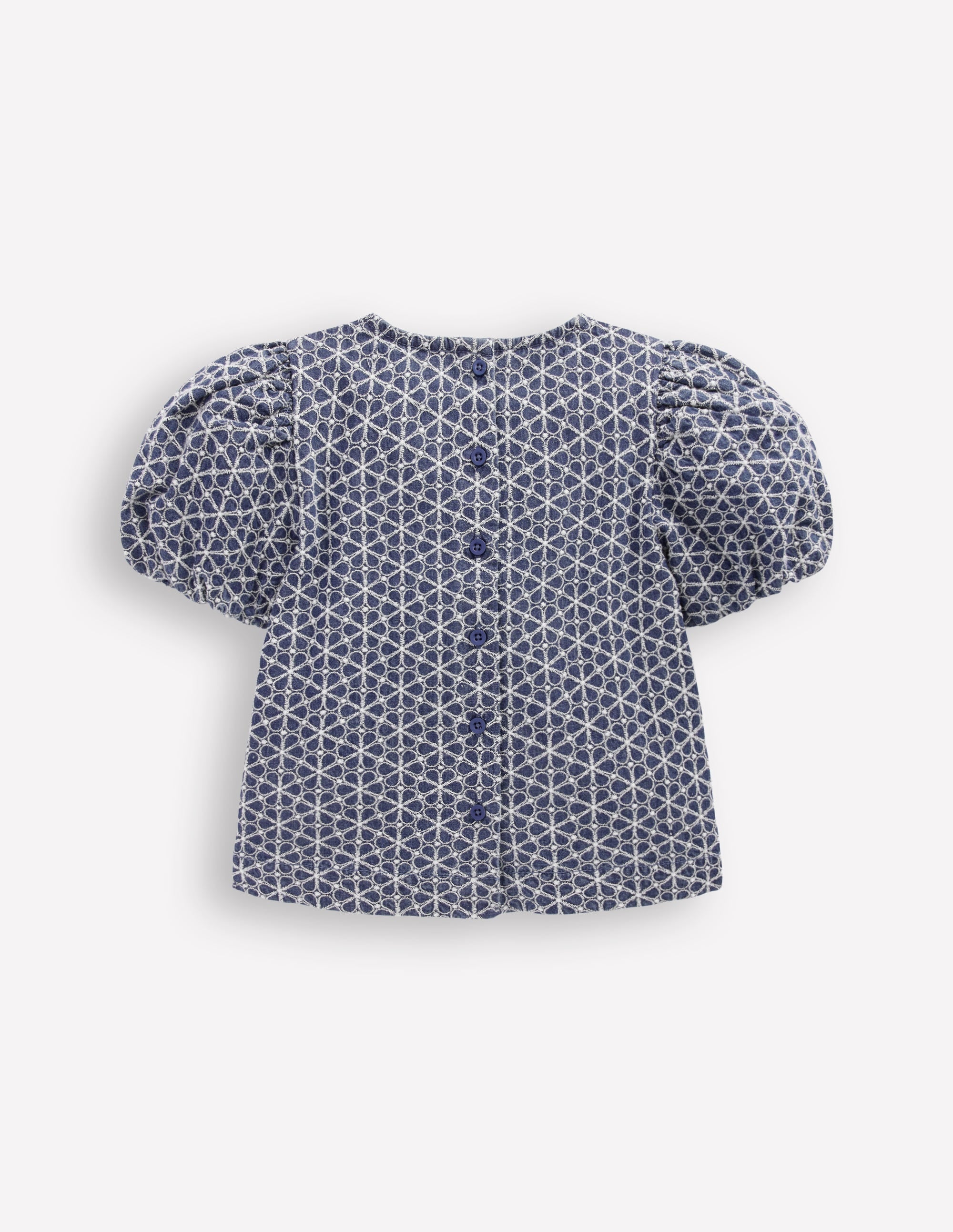 Puff Sleeve Woven Top-Chambray Broderie - Image 2