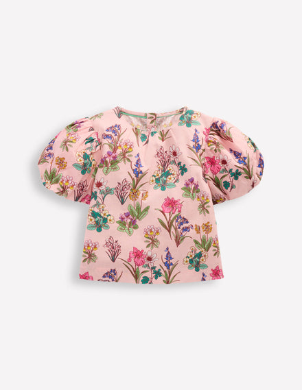 Puff Sleeve Woven Top-Pink Floral