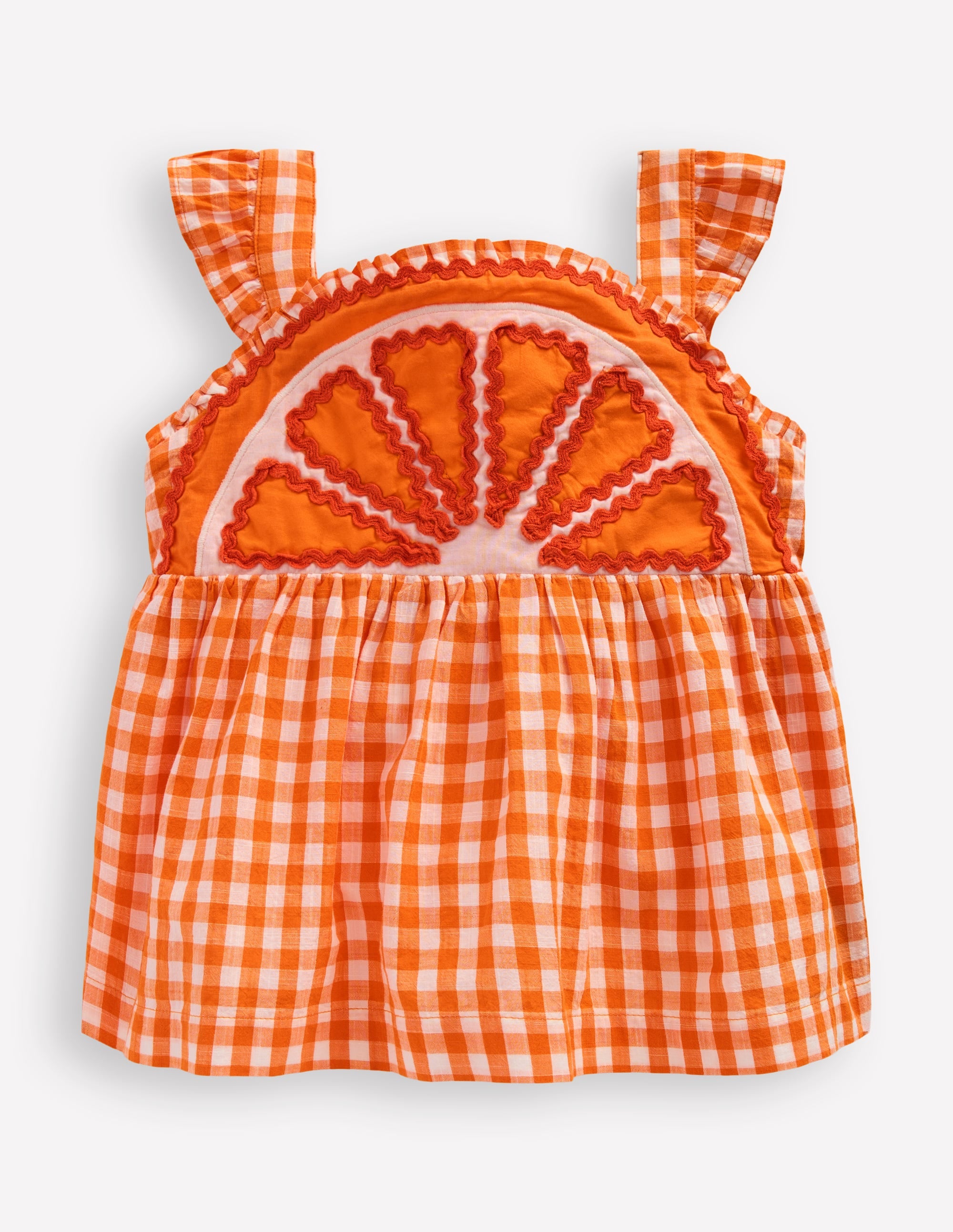 Novelty Strappy Top-Orange and Ivory Gingham - Image 1