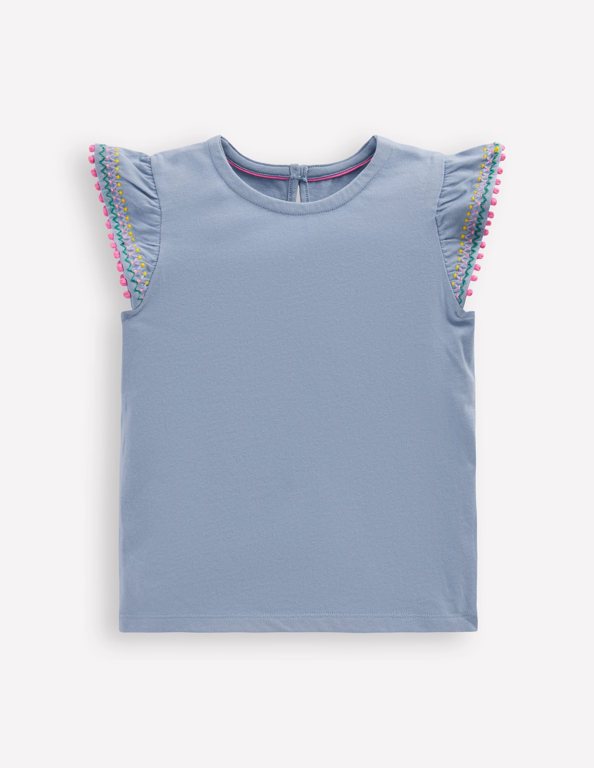 Flutter Sleeve Trim Top-Salt blue - Image 1