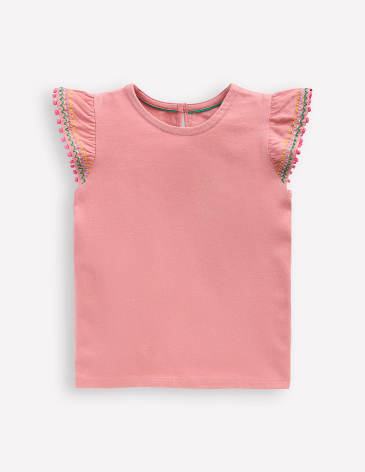 Flutter Sleeve Trim Top-Almond Pink