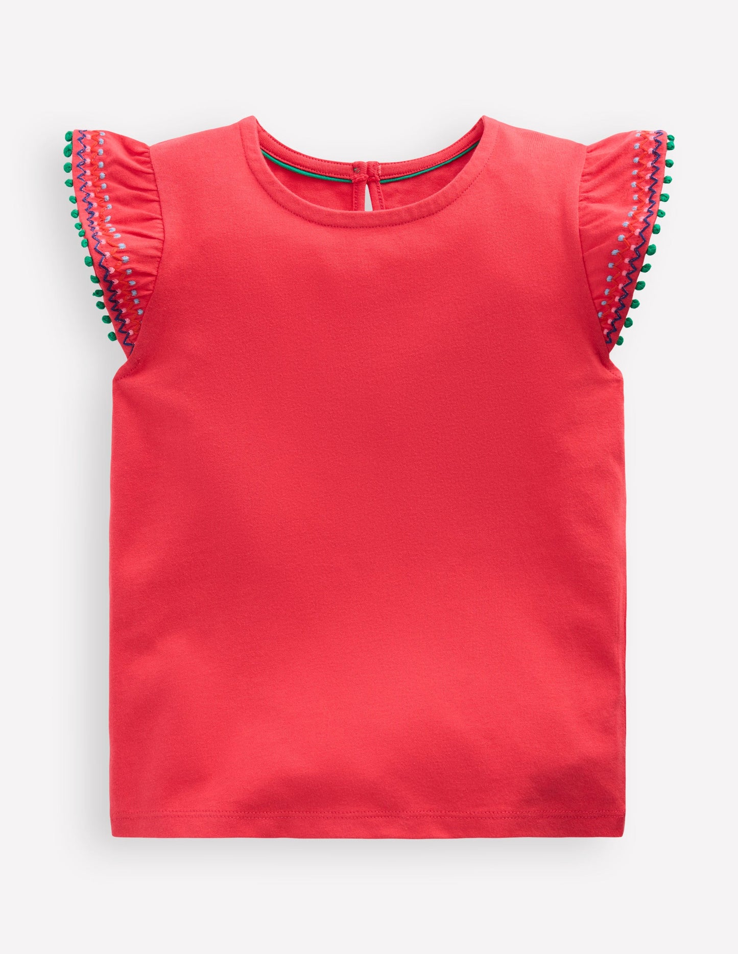 Flutter Sleeve Trim Top-Jam Red