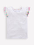 Flutter Sleeve Trim Top-White