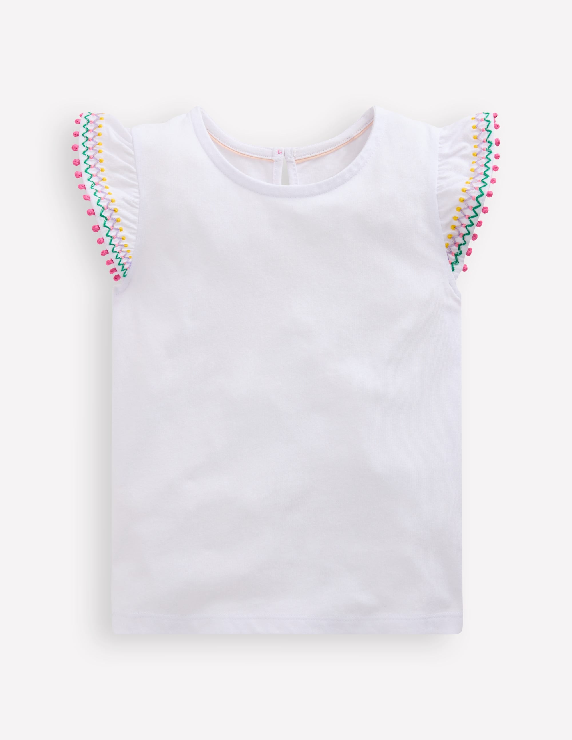 Flutter Sleeve Trim Top-White - Image 1