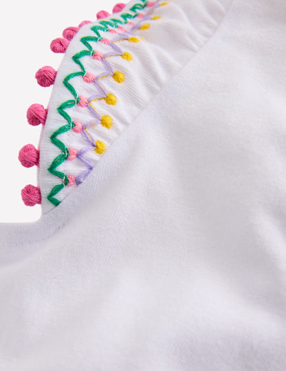 Flutter Sleeve Trim Top-White-3