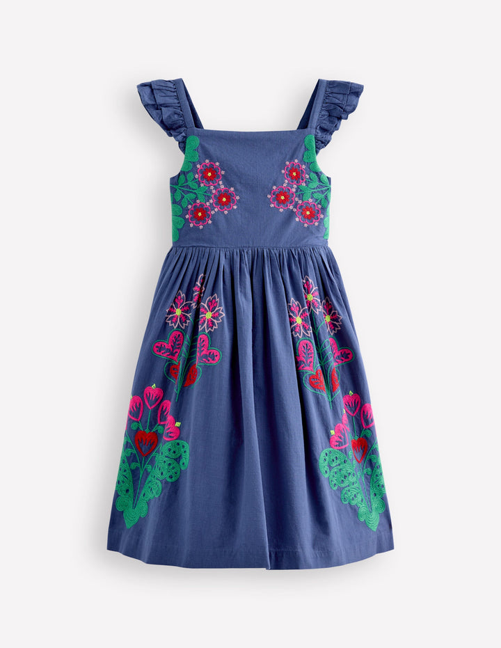 Annalisa Twirly Sundress-Denim Blue Embroidery