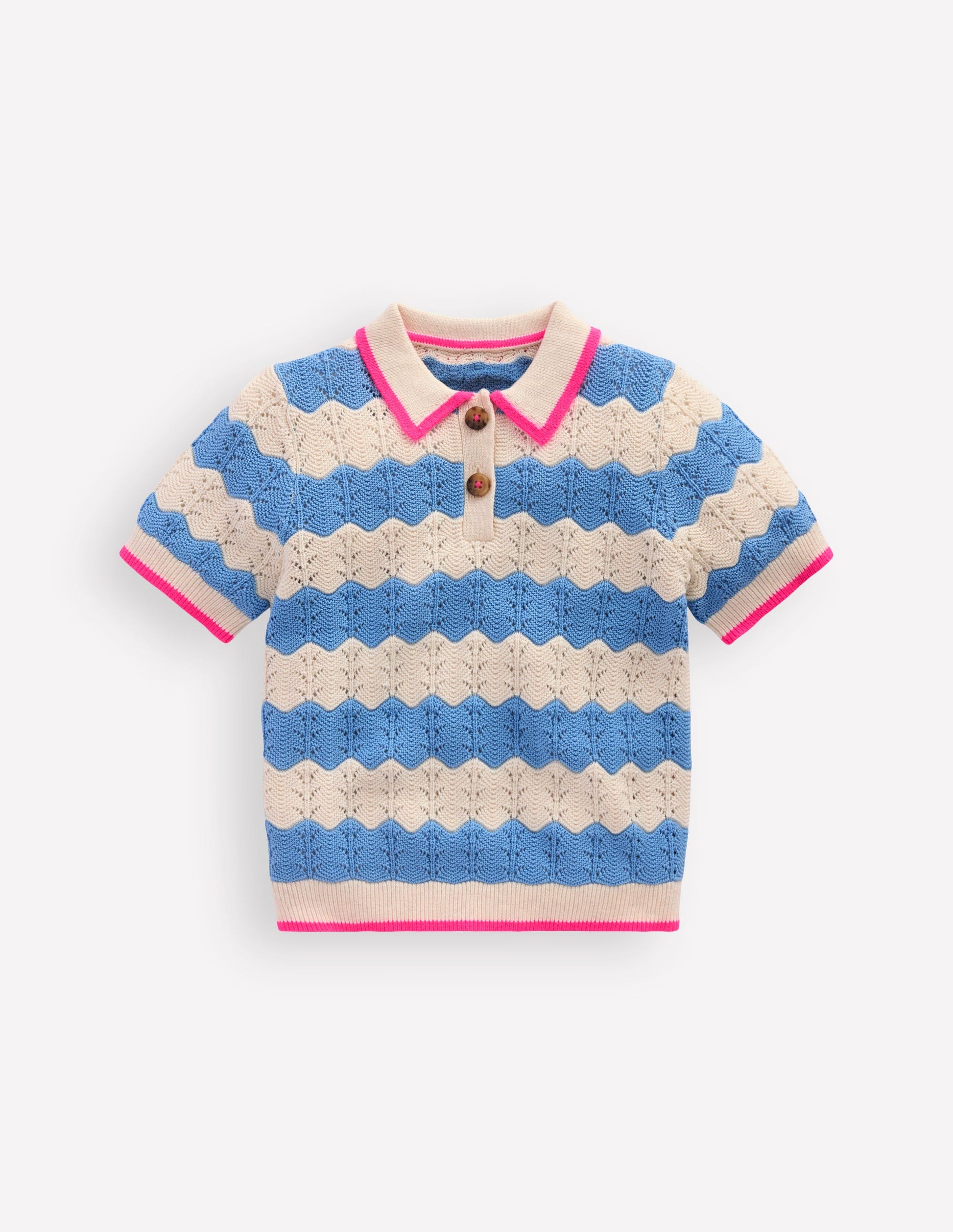 Pointelle Knitted Polo Top-Wave Blue-2
