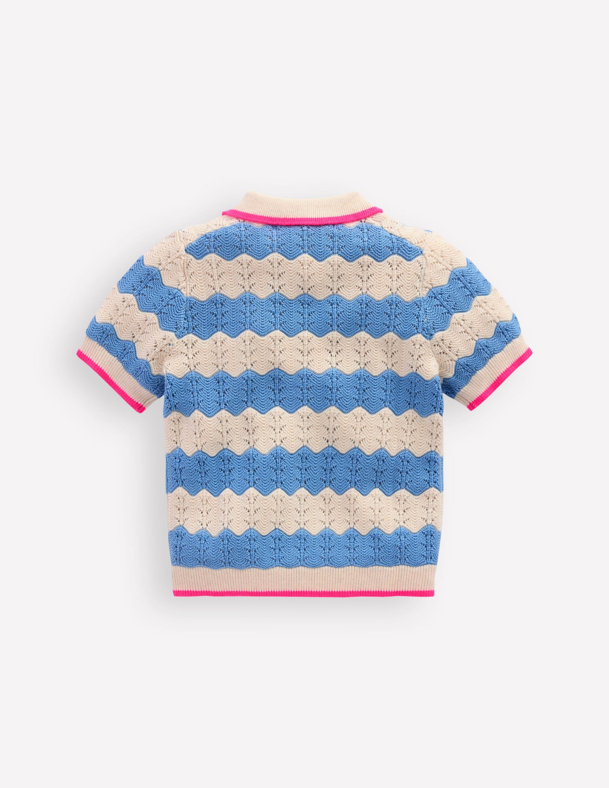 Pointelle Knitted Polo Top-Wave Blue-3