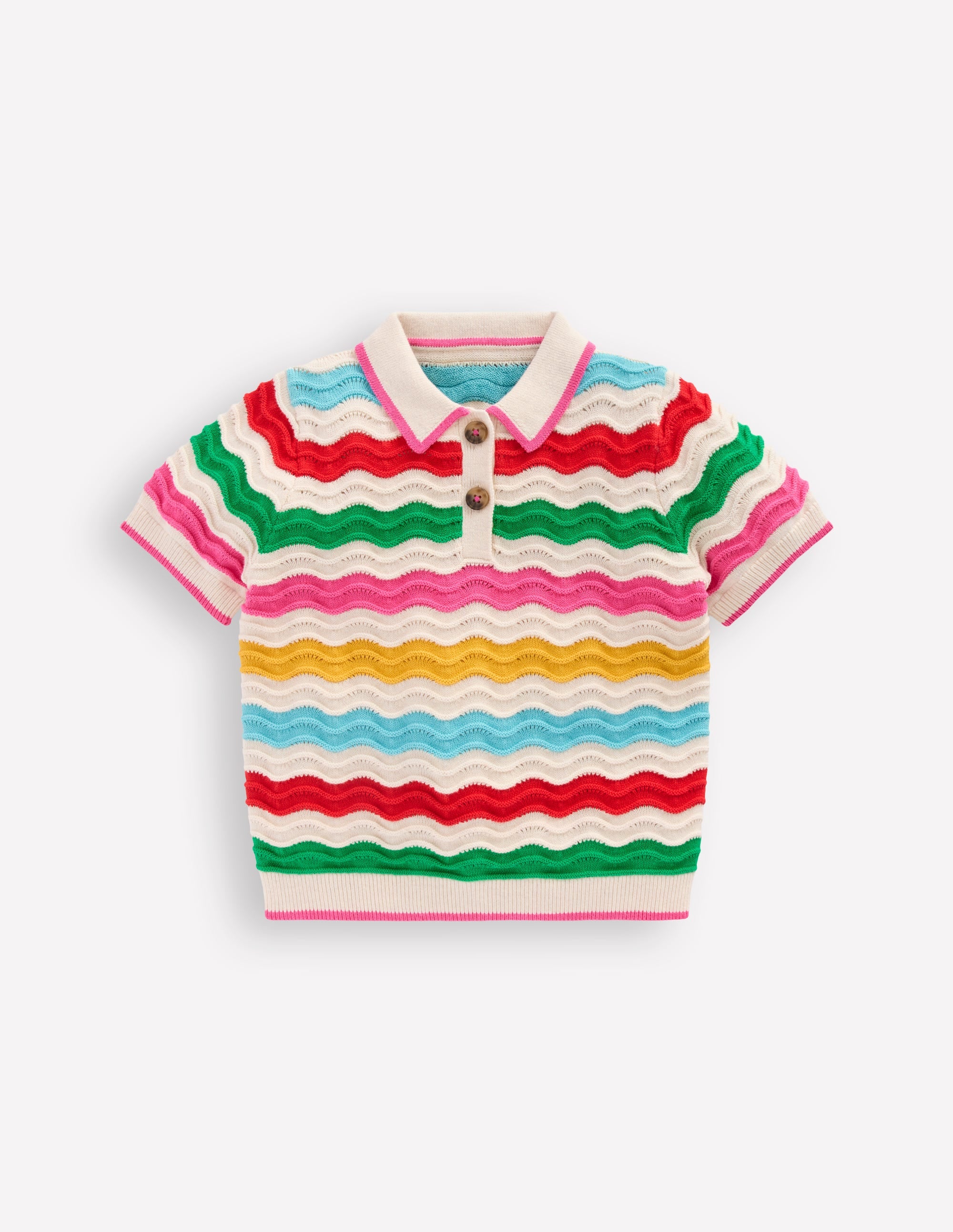 Pointelle Knitted Polo Top-Ecru Marl Multi Wave | Boden USA