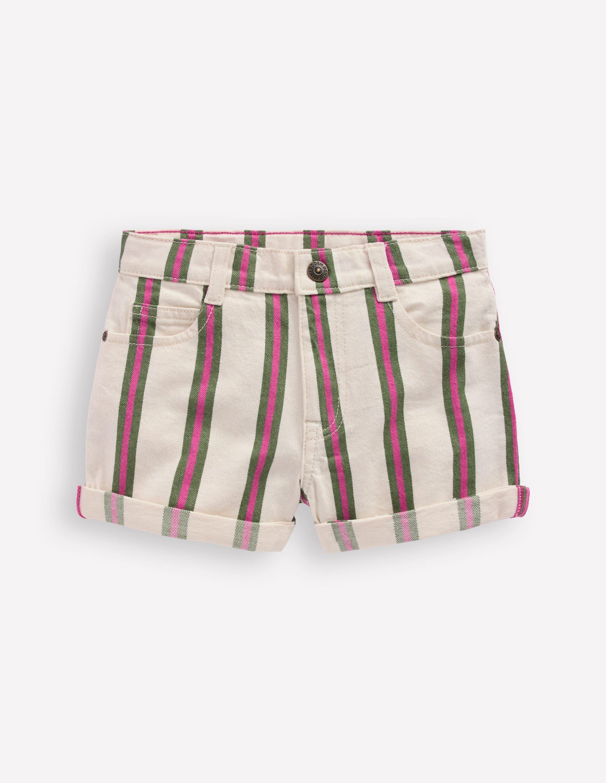 Denim Shorts-Ivory/Green/Pink Stripe-1