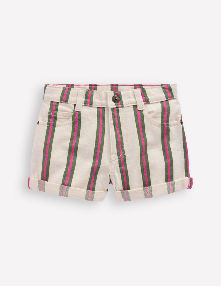 Denim Shorts-Ivory/Green/Pink Stripe