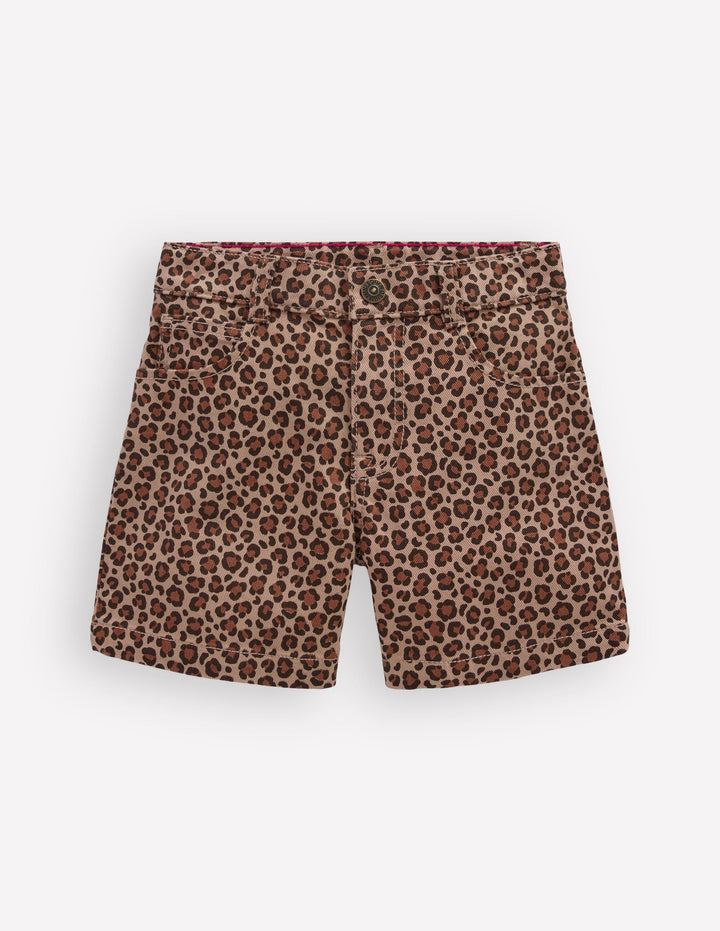 Denim Shorts-Leopard