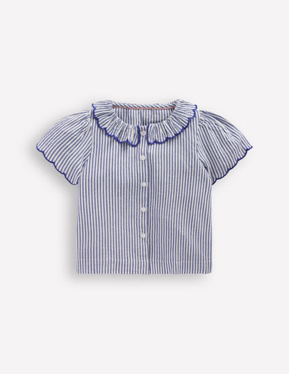 Button-through Blouse-Blue/Ivory Stripe-2