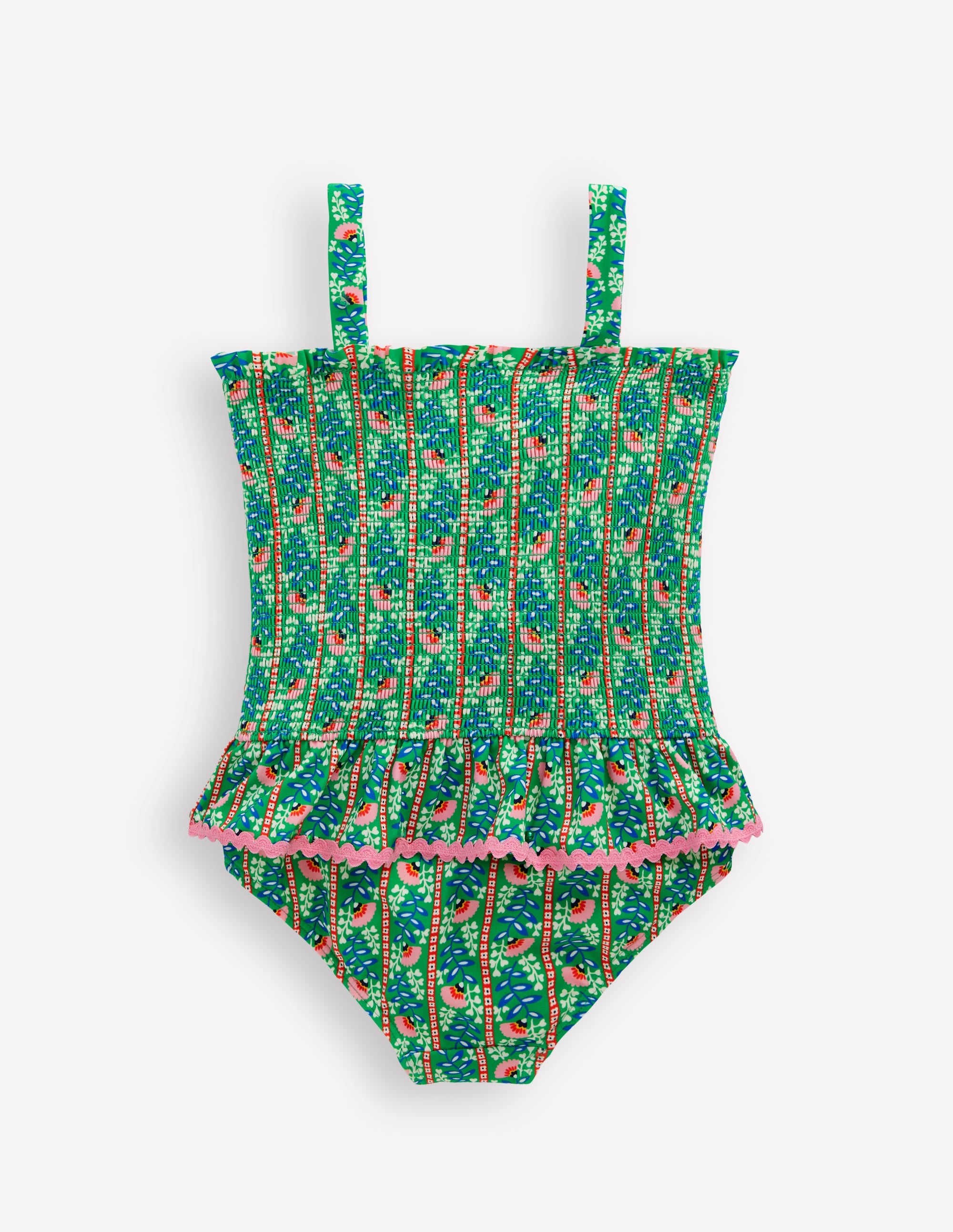 WAVE PEPLUM SWIMWEAR　ameri Peplum Smocked Swimsuit-Green Vine Floral | Boden USA
