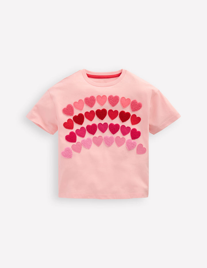 Relaxed Applique T-shirt-Chalk Pink Heart rainbow